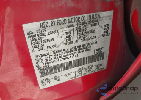 2002 Ford Escape Xlt from USA, damaged, VIN 1FMCU04122KD01182